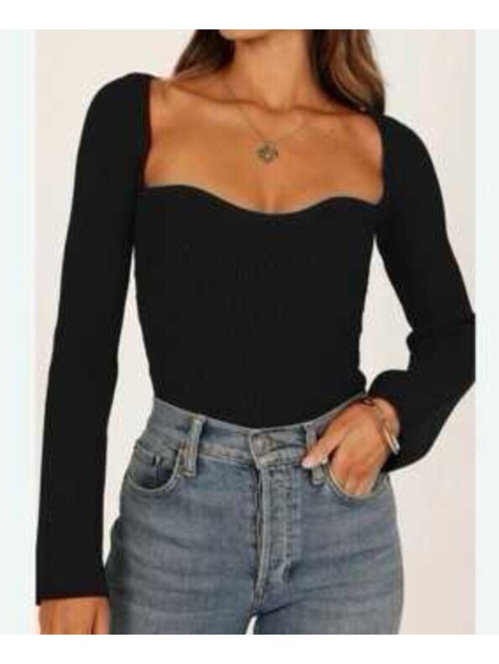 ELEVEN SIX black ribbed square neck sweater sz S